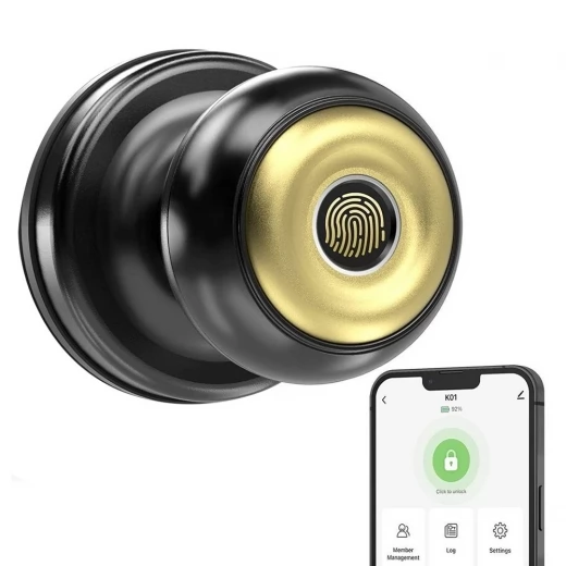 

Geek Chef GeekTale K01-05 Smart Door Knob, Biometric Fingerprint Door Lock, App Control, Emergency Backup Keys - Black+Golden
