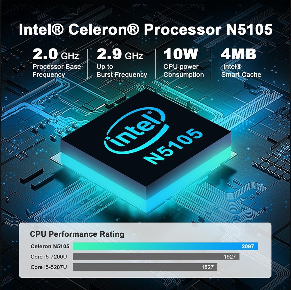 GXMO GX55 Mini PC Intel 11th Gen Celeron N5105, 8GB DDR4 256GB SSD, Windows 11, WiFi 5 - EU