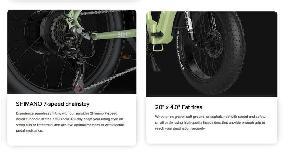 ESKUTE Star Foldable Electric Bike, 250W Motor, 48V 25Ah Battery, 65Nm Torque Sensor,100km Range,20*4.0 Fat Tire - Black