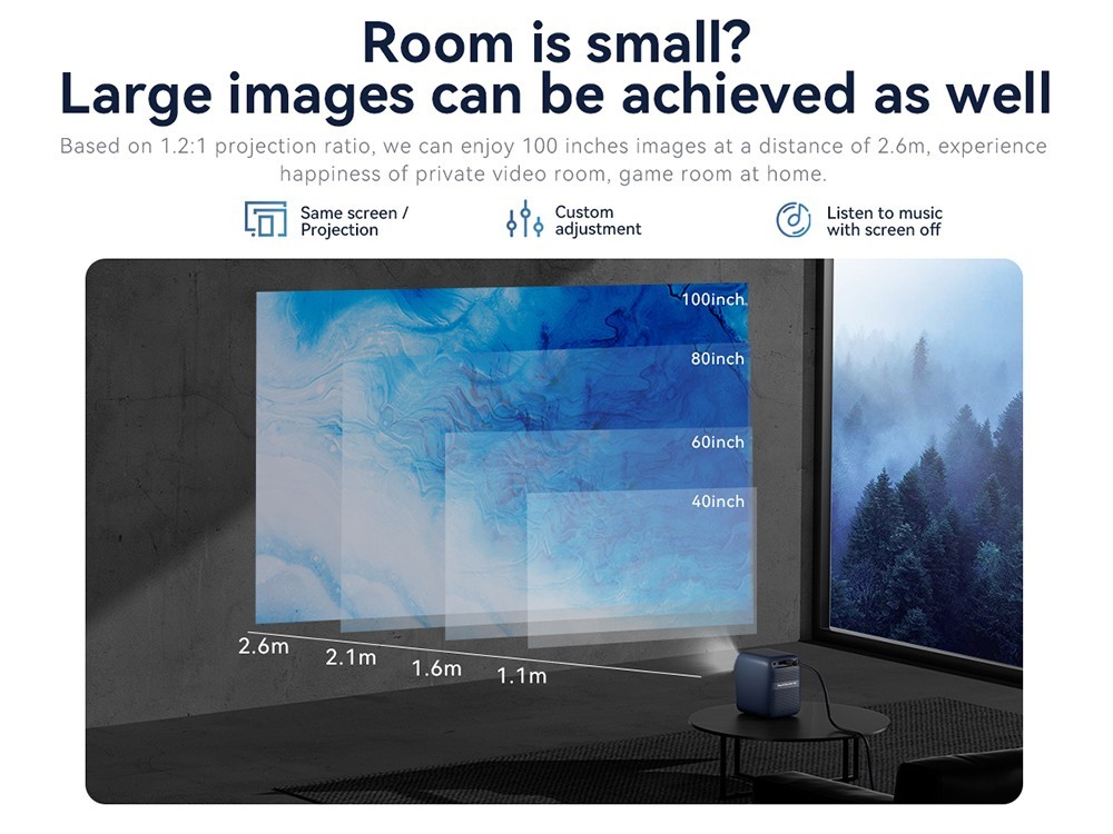 Wanbo T2 Max NEW LCD Projector, AI Autofocus, 450 ANSI, 16 Miljoen Kleurenspectrum - Blauw