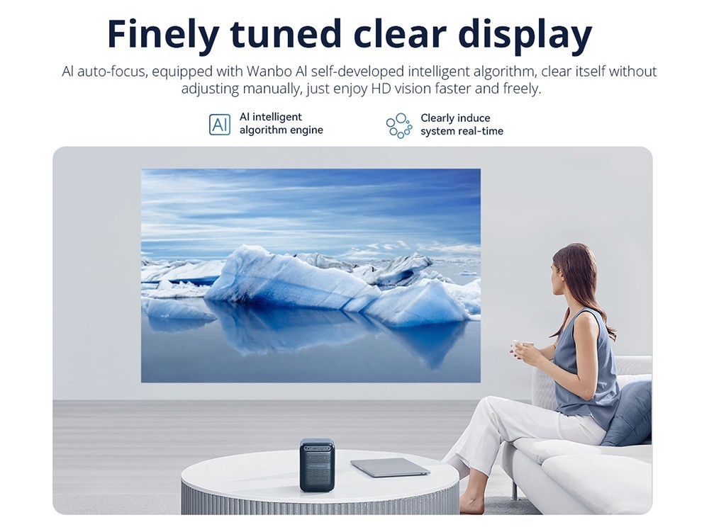 Wanbo T2 Max NEW LCD Projector,AI Auto-Focus, 450 ANSI, 16 Million Color Spectrum - Blue
