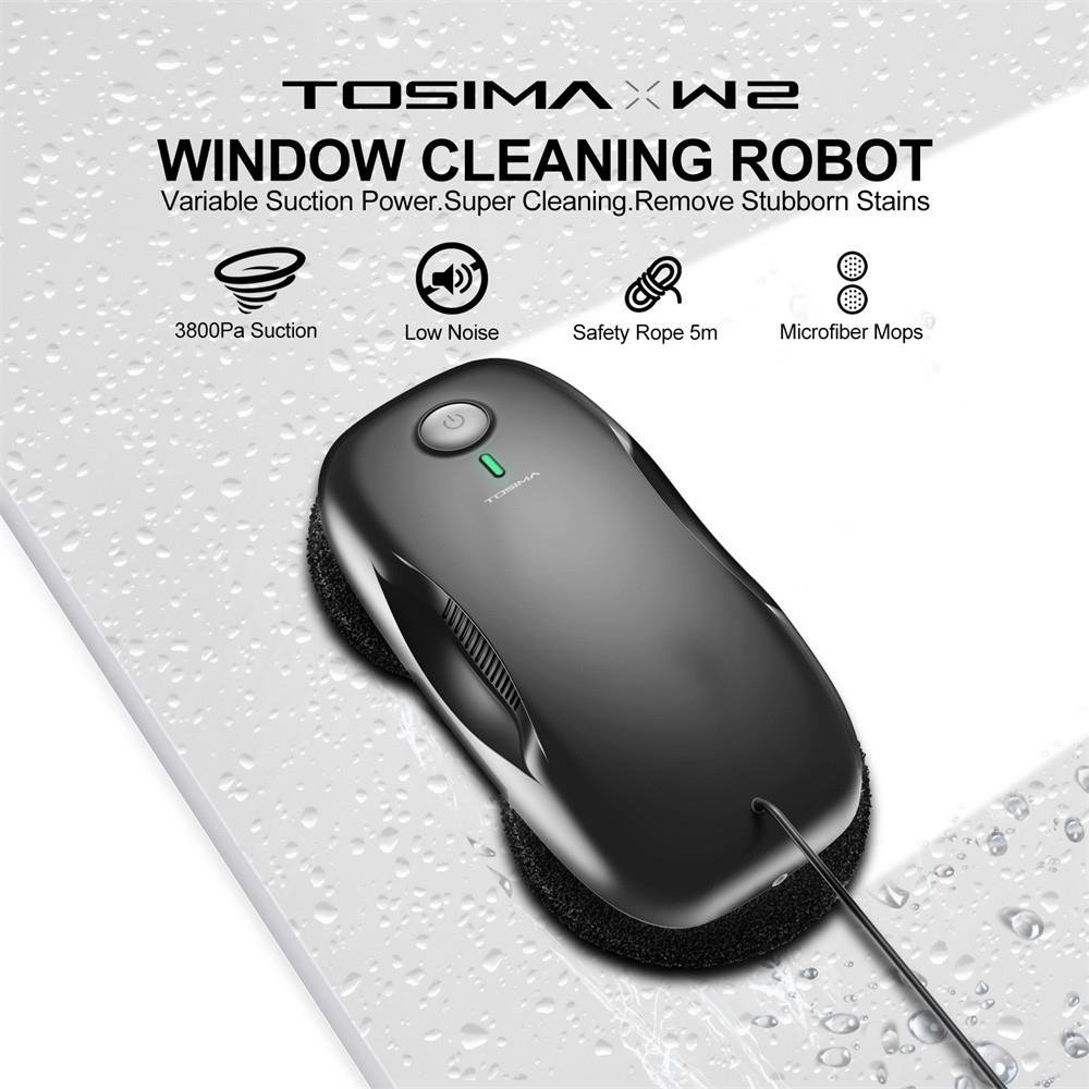 TOSIMA W2 Window Cleaning Robot, Max 3800Pa Suction, Intelligent Path Planning, Edge Detection, Remote Control