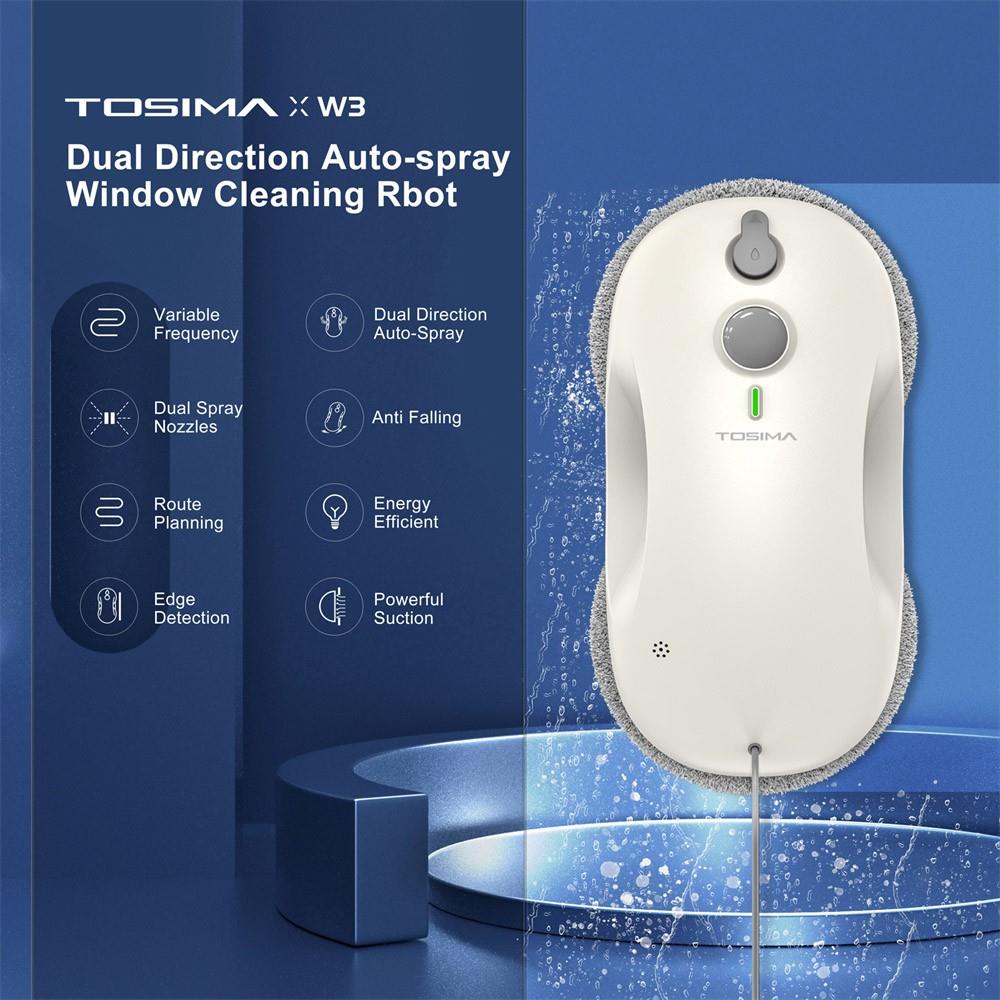 TOSIMA W3 Fensterputzroboter, max. 3800Pa Saugkraft, bi-direktionales automatisches Sprühen, mit 12 Wischmopps