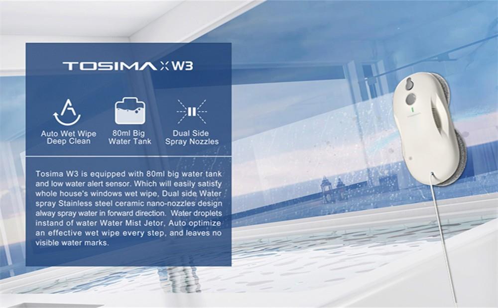TOSIMA W3 Raamreinigingsrobot, Max 3800Pa Zuigkracht, Bi-Directioneel Automatisch Spuiten, met 12 Mops