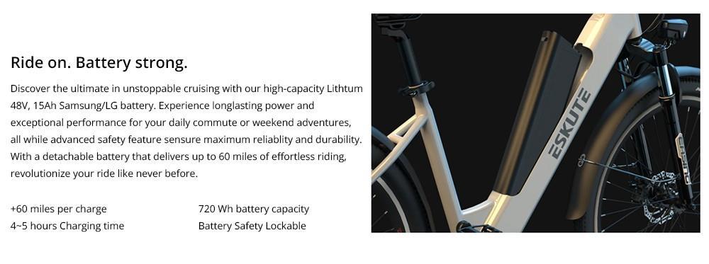 ESKUTE Polluno Plus Electric Commuter Bike, 28*1.75in Tire, 250W Motor, 25km/h Max Speed, 20Ah Battery, 120km Mileage - Black