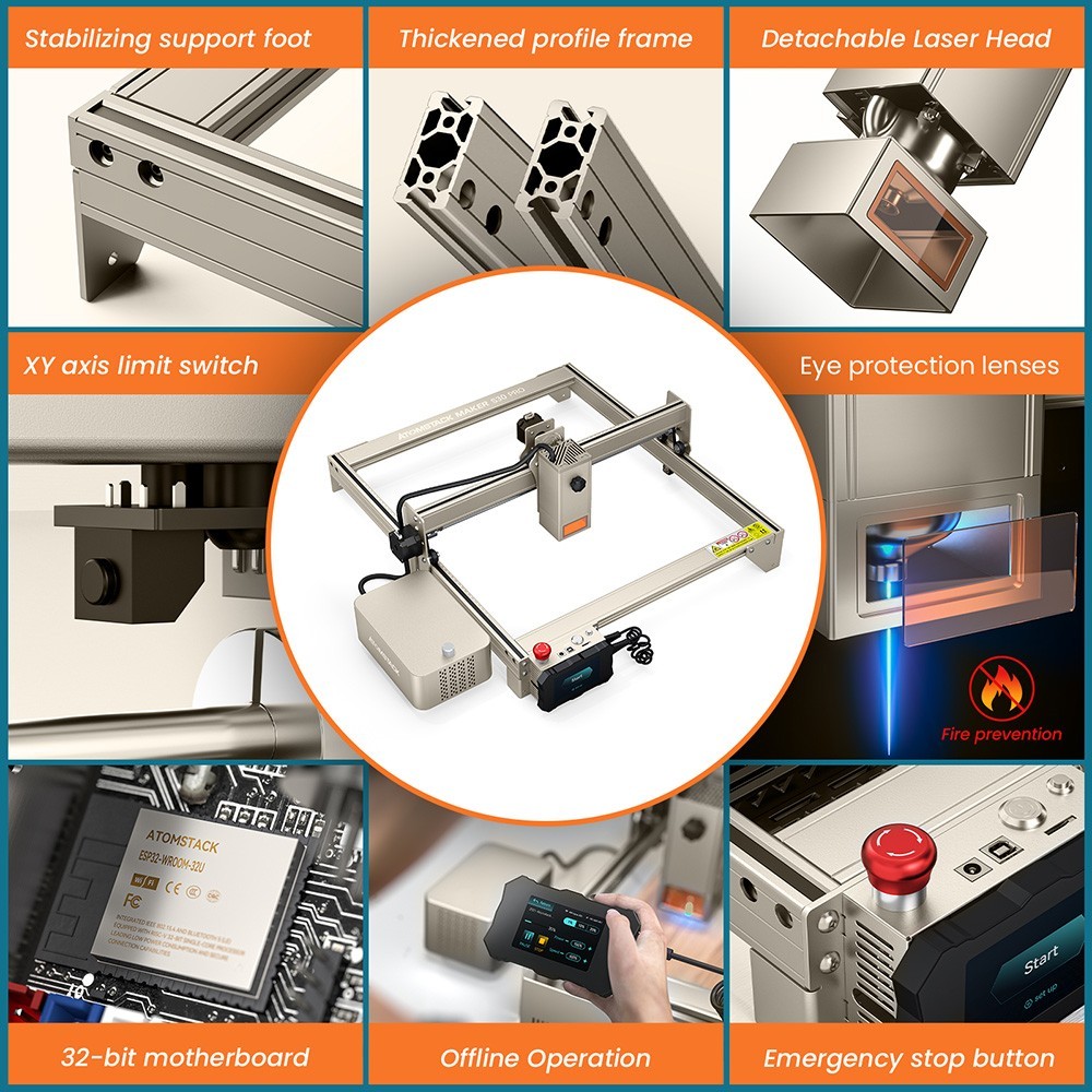 ATOMSTACK Maker S30 Pro Laser Engraver Cutter R3 Roller F1 Honingraatplaat, 33W Laservermogen