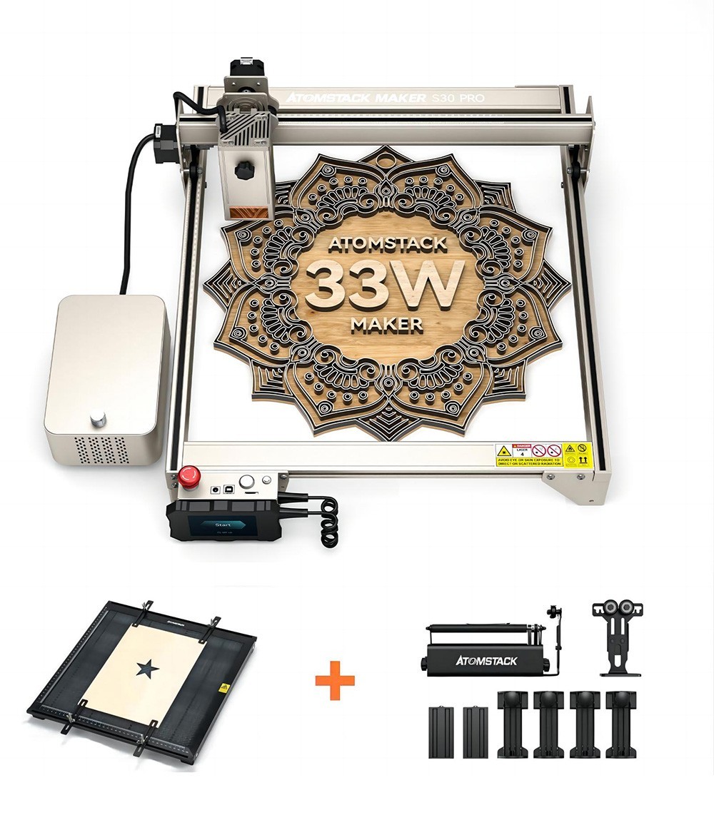 ATOMSTACK Maker S30 Pro Laser Engraver Cutter R3 Roller F1 Honeycomb Plate,  33W Laser Power 