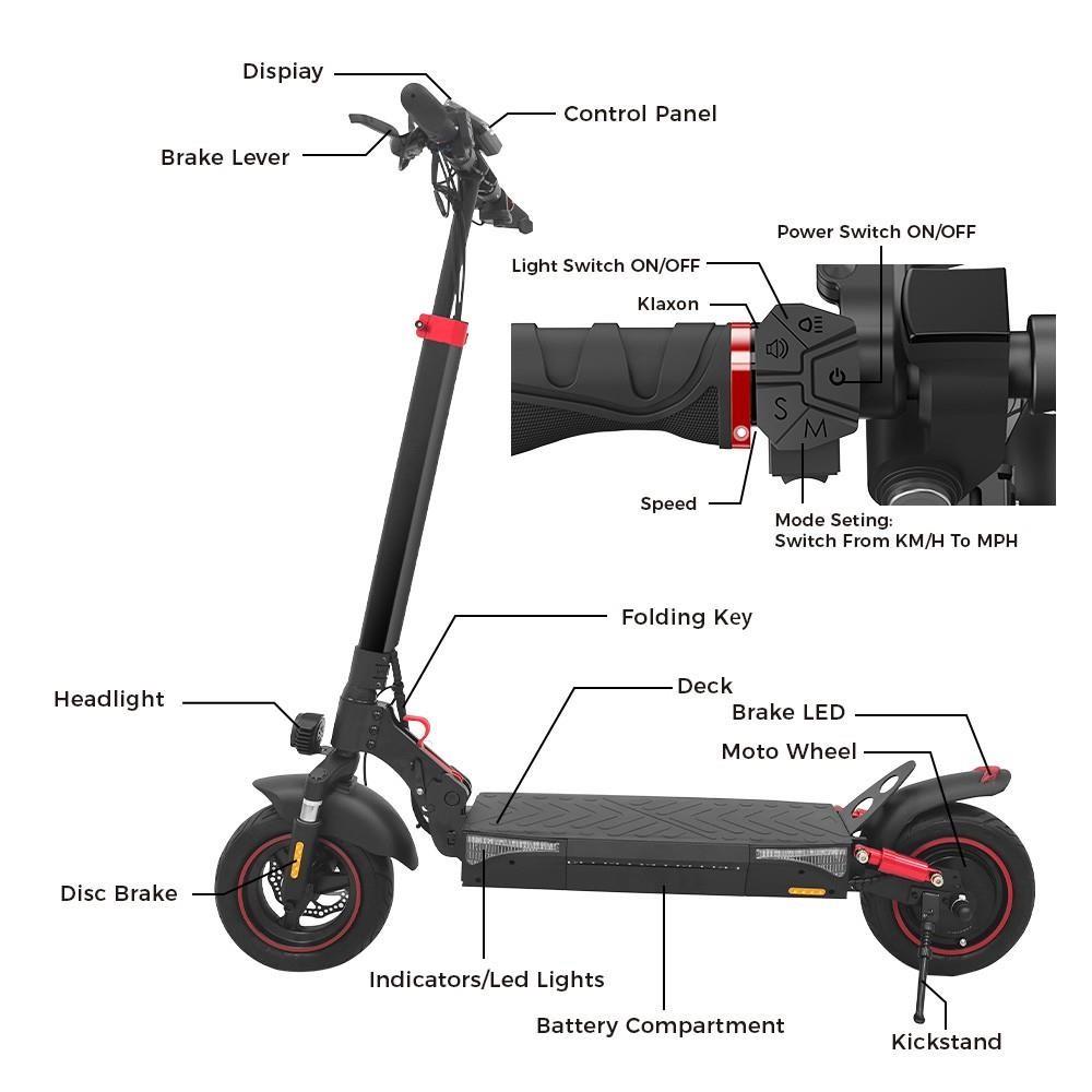 iScooter T4 elektrische scooter, 10-inch honingraatband, 600W motor, maximale snelheid 40 km/u, 48V 13Ah batterij