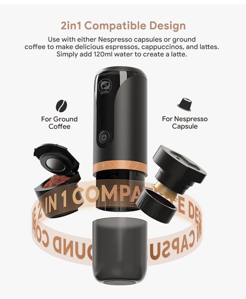 i Cafilas YJ04 Portable Espresso Machine Cup Power Tamper, Support Nespresso Capsule/Ground Coffee