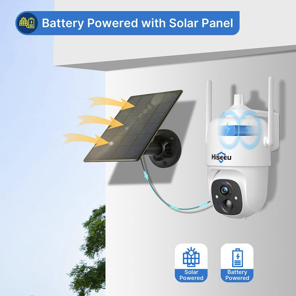 Hiseeu CQ1 Outdoor Solar Security Camera, with Solar Panel, 2K PTZ