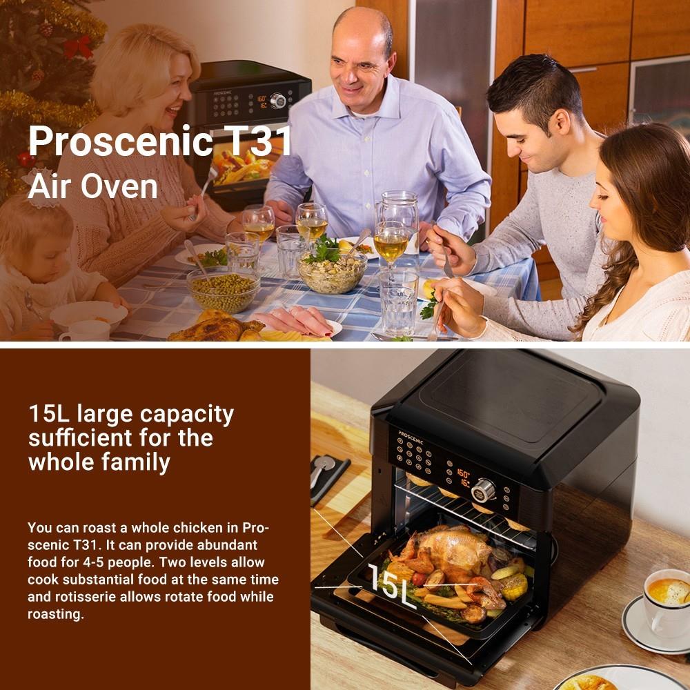Proscenic T31 1700W Air Fryer Oven, 15L Grote Capaciteit, 12 Presets, 360 Graden Luchtcirculatie, Flipping Herinnering