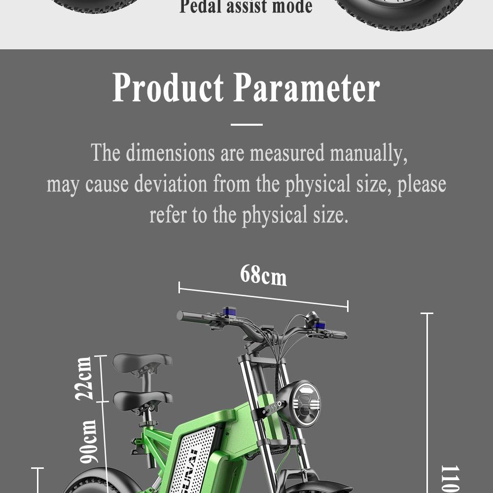 GUNAI MX25 Elektrische fiets, 20*4.0in dikke banden, 1000W motor, maximale snelheid 40-50km/h, 48V 25Ah accu - Groen