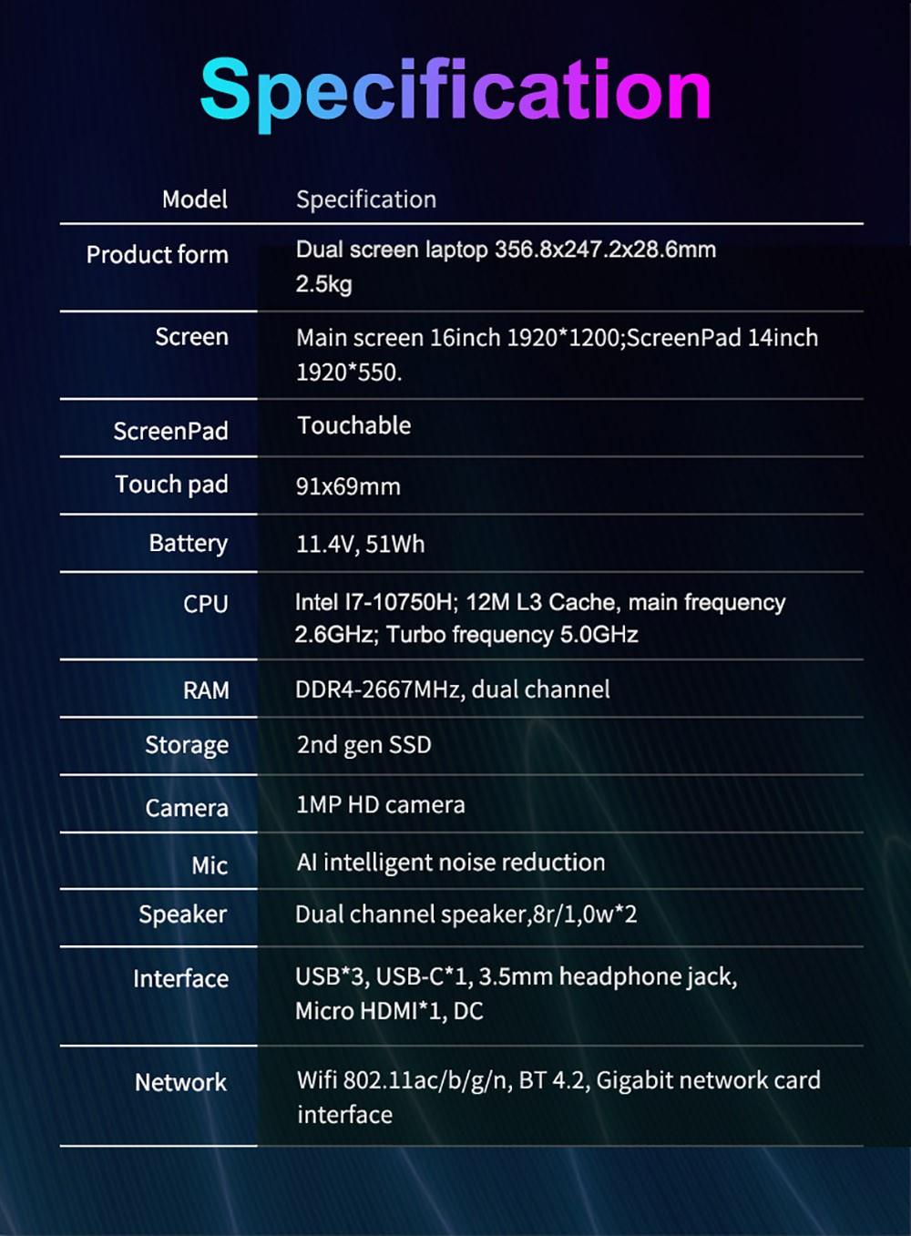 N-one NBook Fly Laptop, 16 Zoll 14 Zoll Dual-Bildschirm, Intel Core i7-10750H, 16 GB DDR4, 1 TB SSD