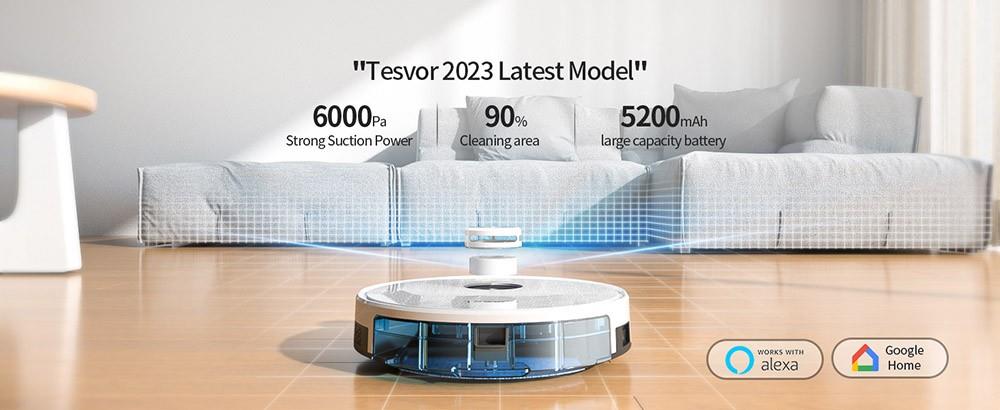 Tesvor S7 Pro Robot Vacuum Cleaner with Mop Function, 6000Pa Suction, Laser Navigation, 600ml Dustbin