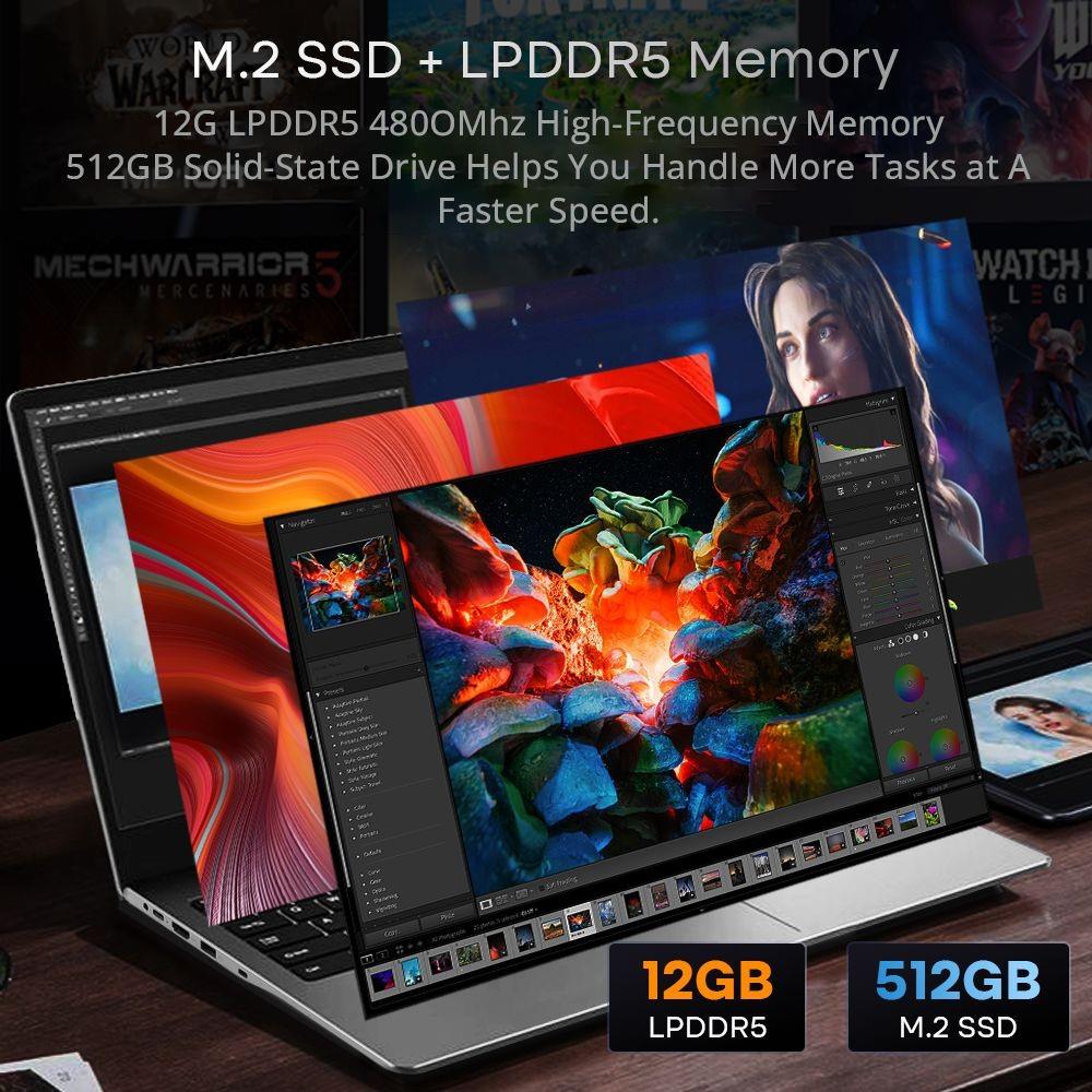 DERE R16 Pro 16 Zoll Laptop, 12th Intel Celeron N95, 2.5K IPS Full HD Bildschirm, 12GB DDR5 512GB SSD, Windows 11 Home