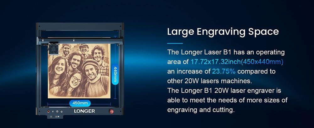 Longer Laser B1 20W Lasergravurschneider, 4-Kern-Laserkopf, 450 x 440mm Gravurfläche - EU