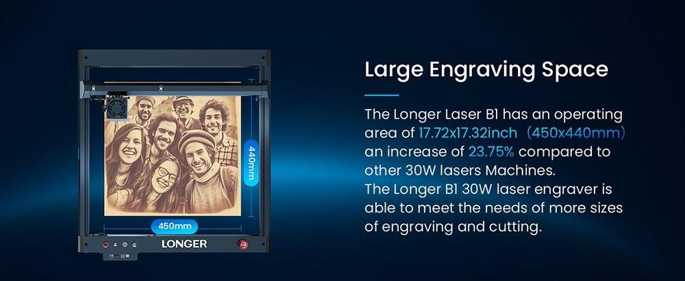 Longer Laser B1 30W Laser Engraver Cutter, 6-core Laser Head, 450 x 440mm Engraving Area - EU