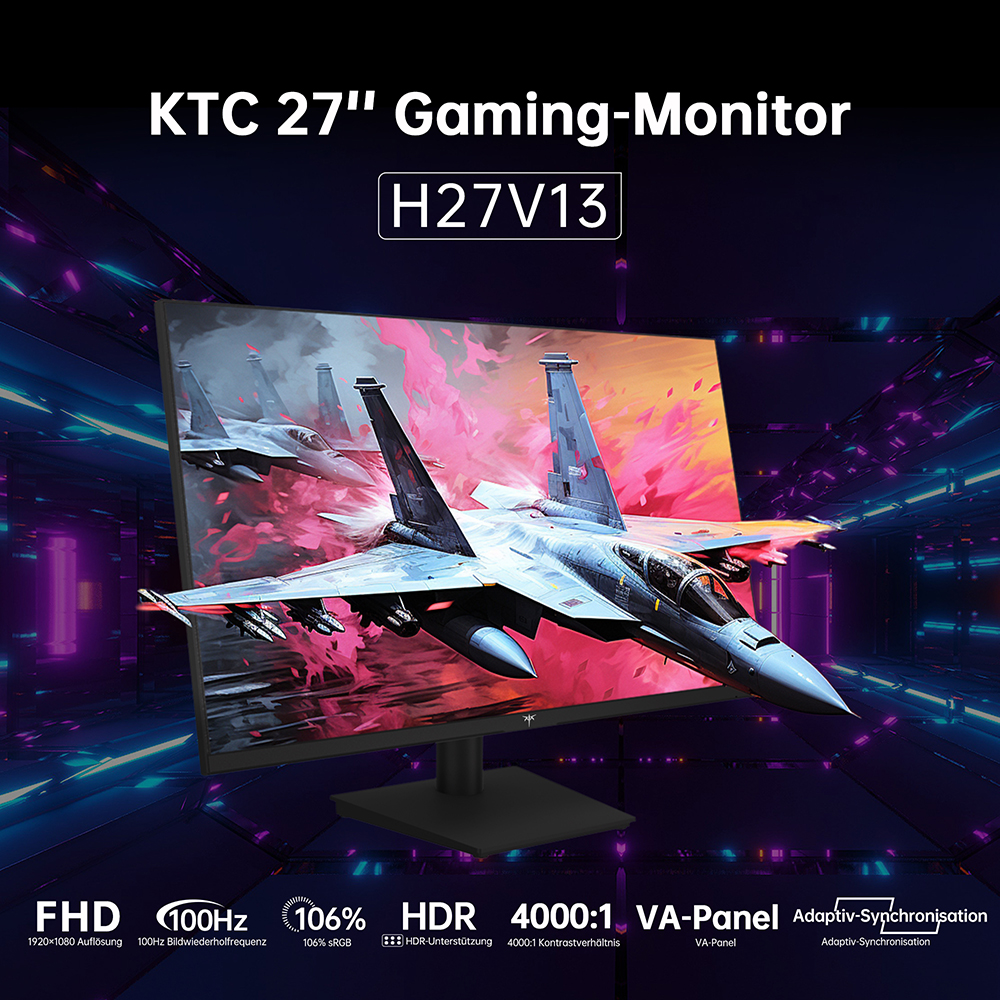 KTC H27V13 27 Zoll Gaming Monitor, 100 Hz 1920 x 1080, 10 Bit, 106% sRGB, Adaptive-Sync, VESA-Wandmontage