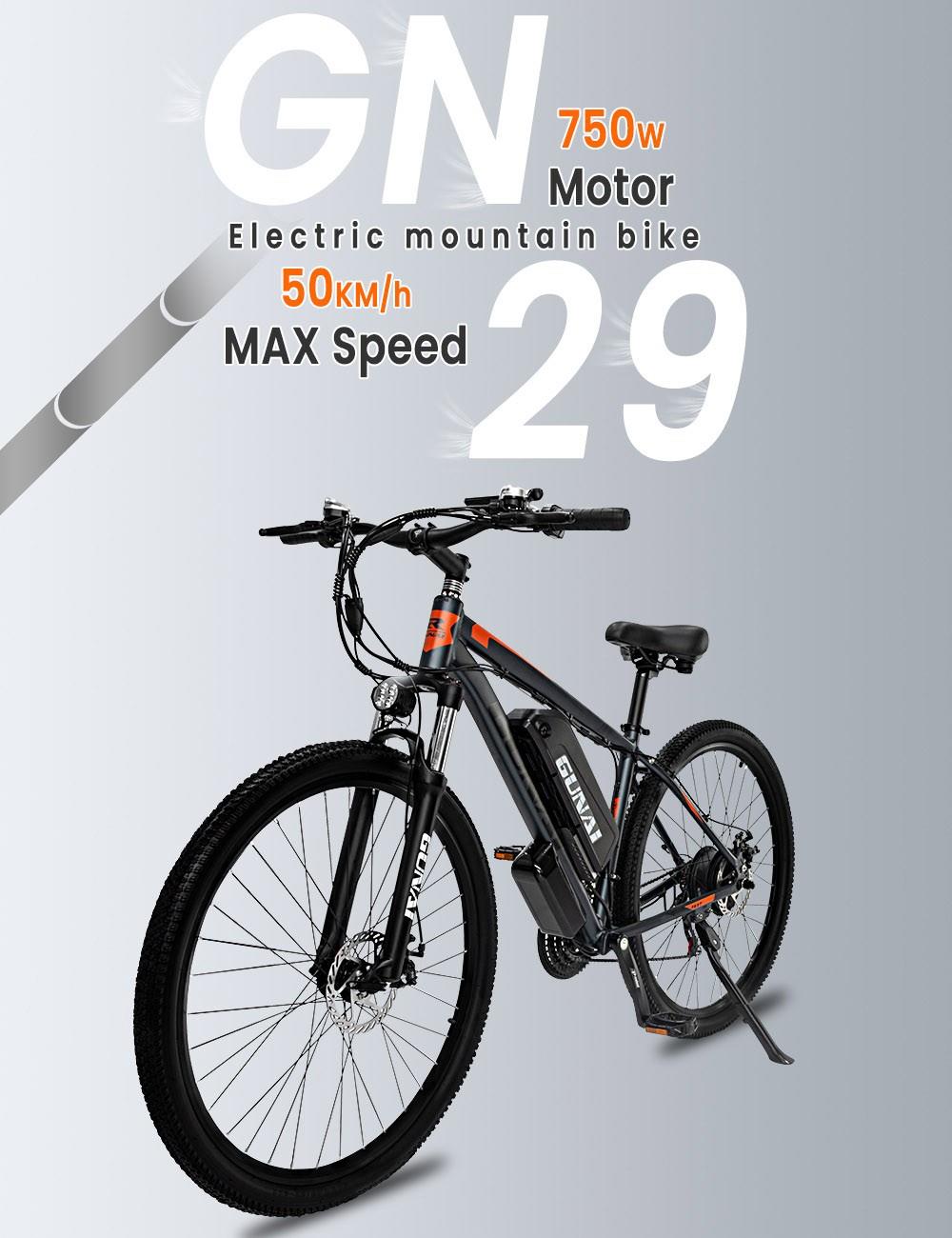 GUNAI GN29 29*2.1in Elektrische fiets MTB, 48V 750W Motor, 15Ah Batterij, 90km Max Bereik, 50 N.m Max Koppel, Schokdemper
