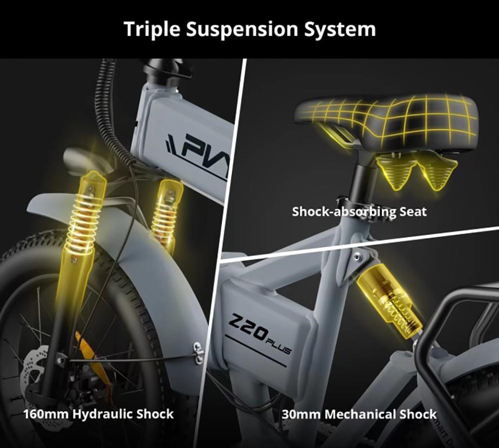 PVY Z20 Plus Foldable off-road Electric Bike, 250W Motor, 48V 14.5Ah Battery,Triple Suspension System - Khaki