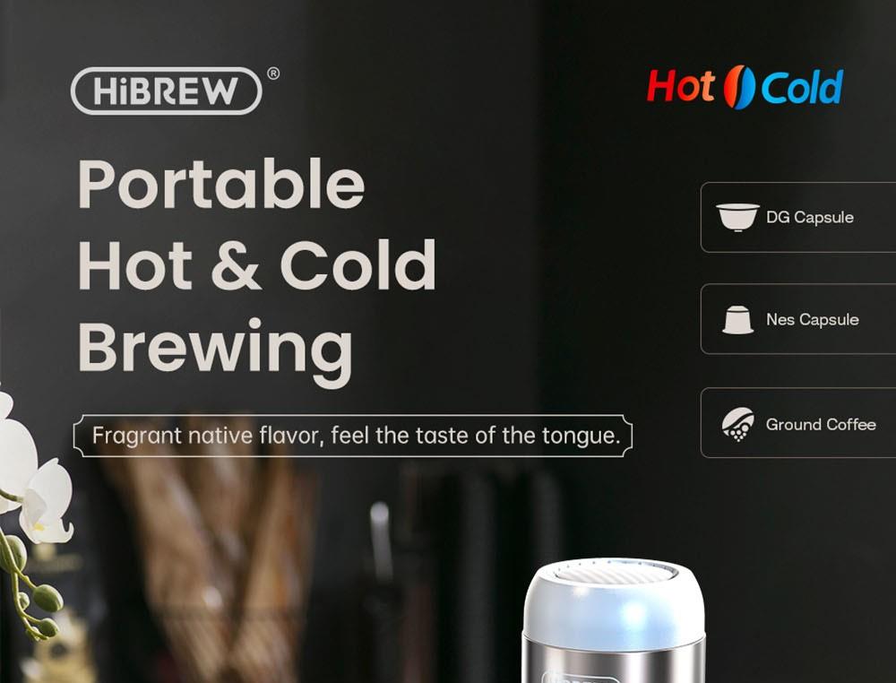 HiBREW H4A 80W Portable Car Coffee Machine with Stand Travel Bag, Hot/Cold 3-in-1 Multiple Capsule Coffee Maker - White