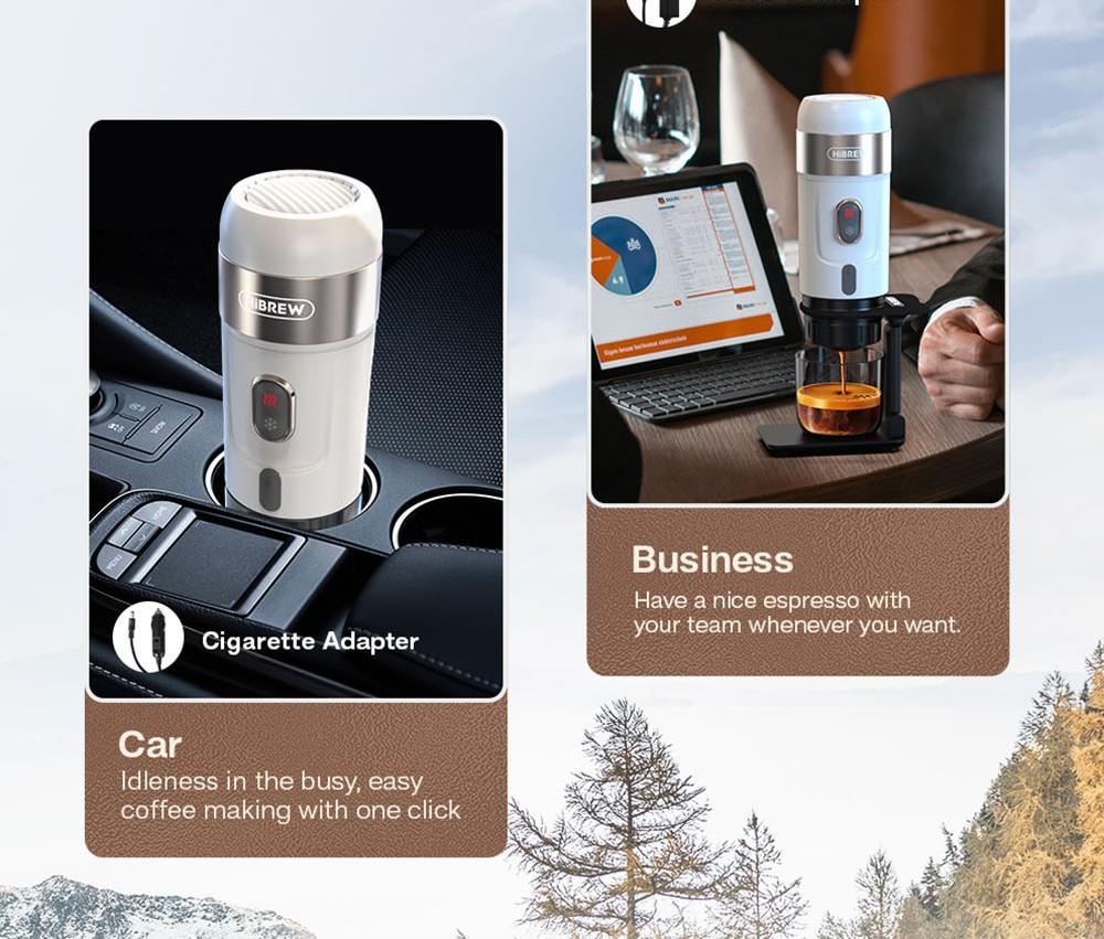 HiBREW H4A 80W Tragbare Auto-Kaffeemaschine Mit Standfuß Und Reisetasche, Heiß/Kalt 3-In-1 Kaffeemaschine - Weiß