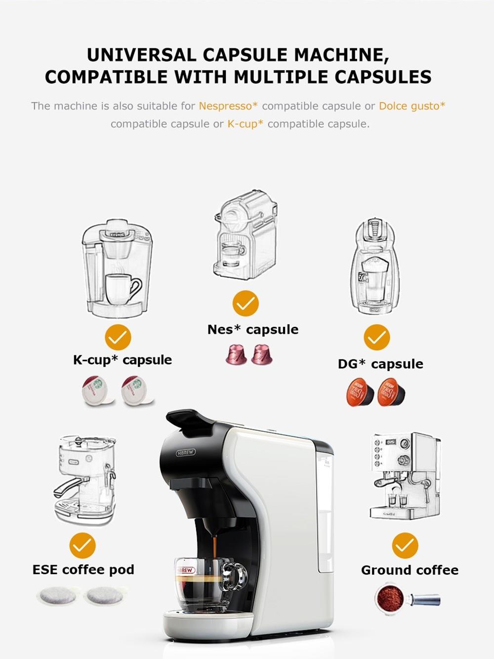 Coffee Maker for Single Pods, HiBREW 5-in-1 Espresso Machine for Kcup*/Nes*  Original/DG*/ESE Pod/Espresso Powder Compatible, Col - AliExpress