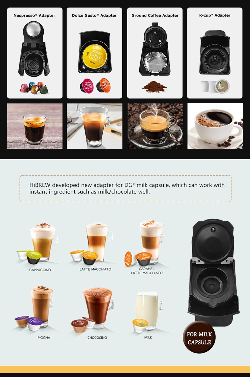 HiBREW H1A 1450W Espresso-Kaffeemaschine, 19bar, heiß/kalt 4in1 Kaffeemaschine mit mehreren Kapseln - Weiß