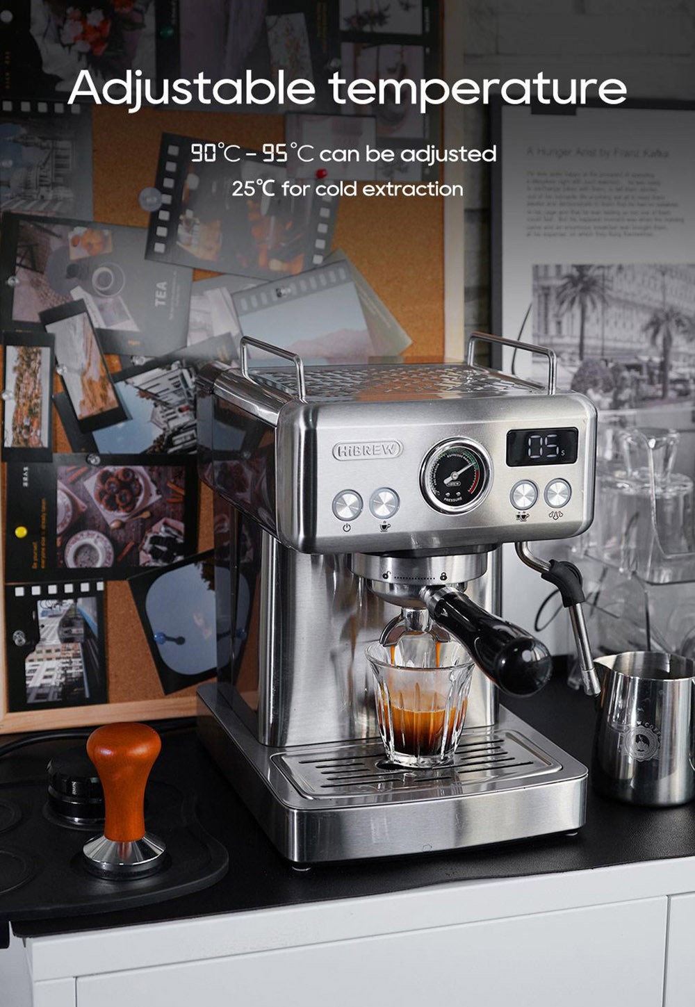 HiBREW H10A Semi Automatic Espresso Coffee Machine, 19Bar Pressure, Milk Frother - Silver