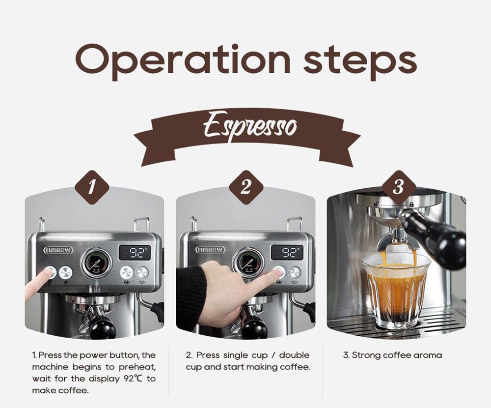 HiBREW H10A Semi Automatic Espresso Coffee Machine, 19Bar Pressure, Milk Frother - Silver