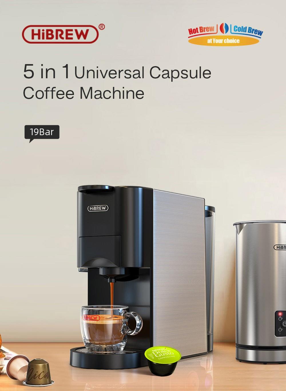 HiBREW H3A 5 in 1 Coffee Machine, 19 Bar Pressure, Cold/Hot Mode, 800ml Water Tank, Anti-dry Protection - Silver