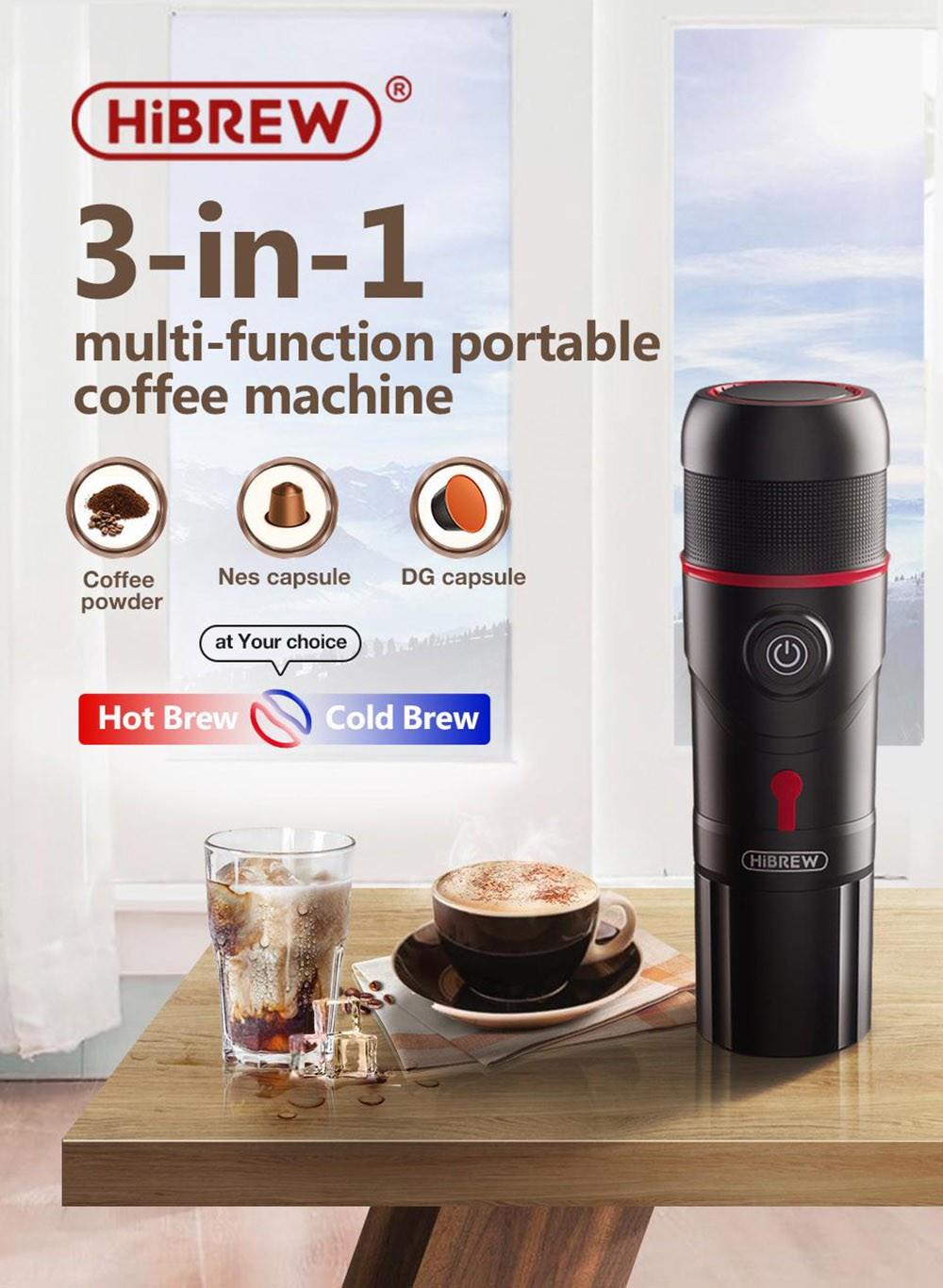 HiBREW H4 Portable Car Coffee Machine, 15 Bar Pressure, DC 12V Espresso Coffee Maker with Adapter, 60ml Water Tank