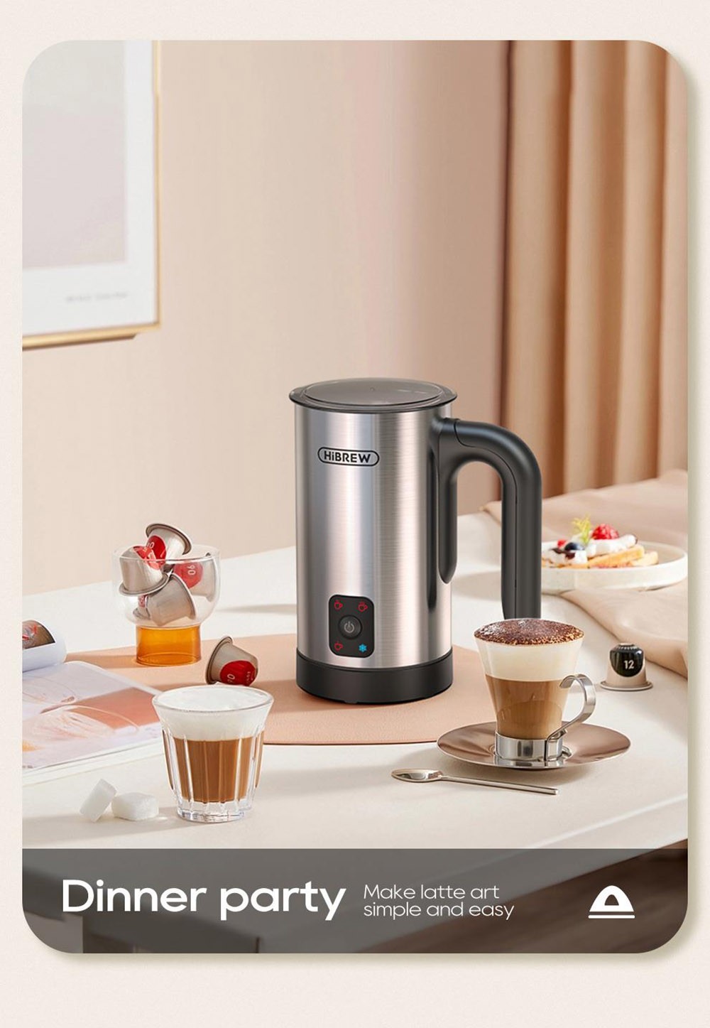 HiBREW M3A 4 in 1 Milk Frother Foamer, Fully Automatic Milk Warmer, Cold/Hot Frothing, 130ml Frothing Capacity