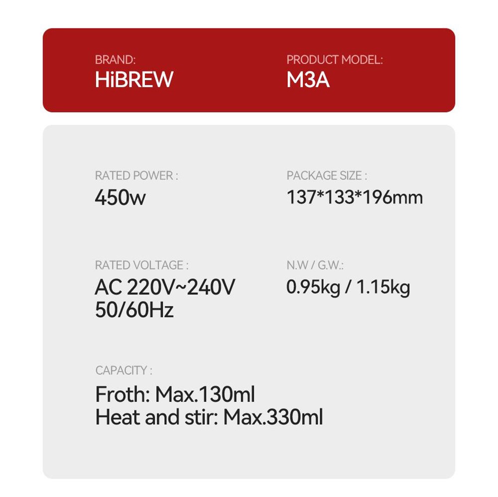 HiBREW M3A 4in1 Milchaufschäumer (130ml), vollautomatischer Milchwärmer, Kalt-/Heißaufschäumung
