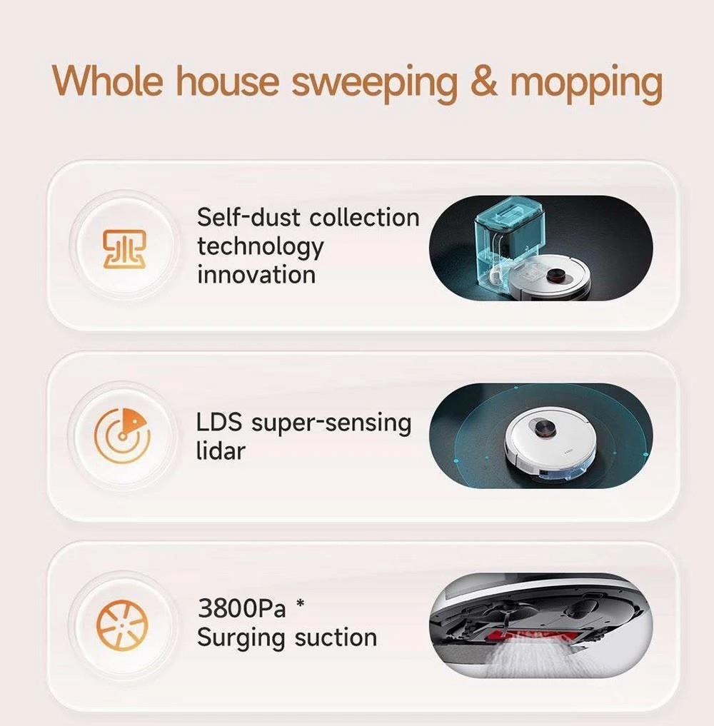 ROIDMI EVE CC Robot Vacuum Cleaner, Vacuuming and Mopping, 3800Pa Suction, 0.29L Water Tank, 0.26L Dust Box