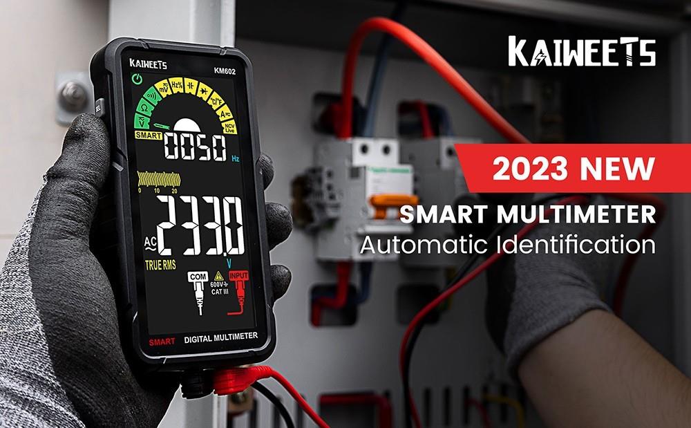 KAIWEETS KM602 Smart Digital Multimeter, 6000 Counts True-RMS Meter, 1200mAh Rechargeable Battery - Black