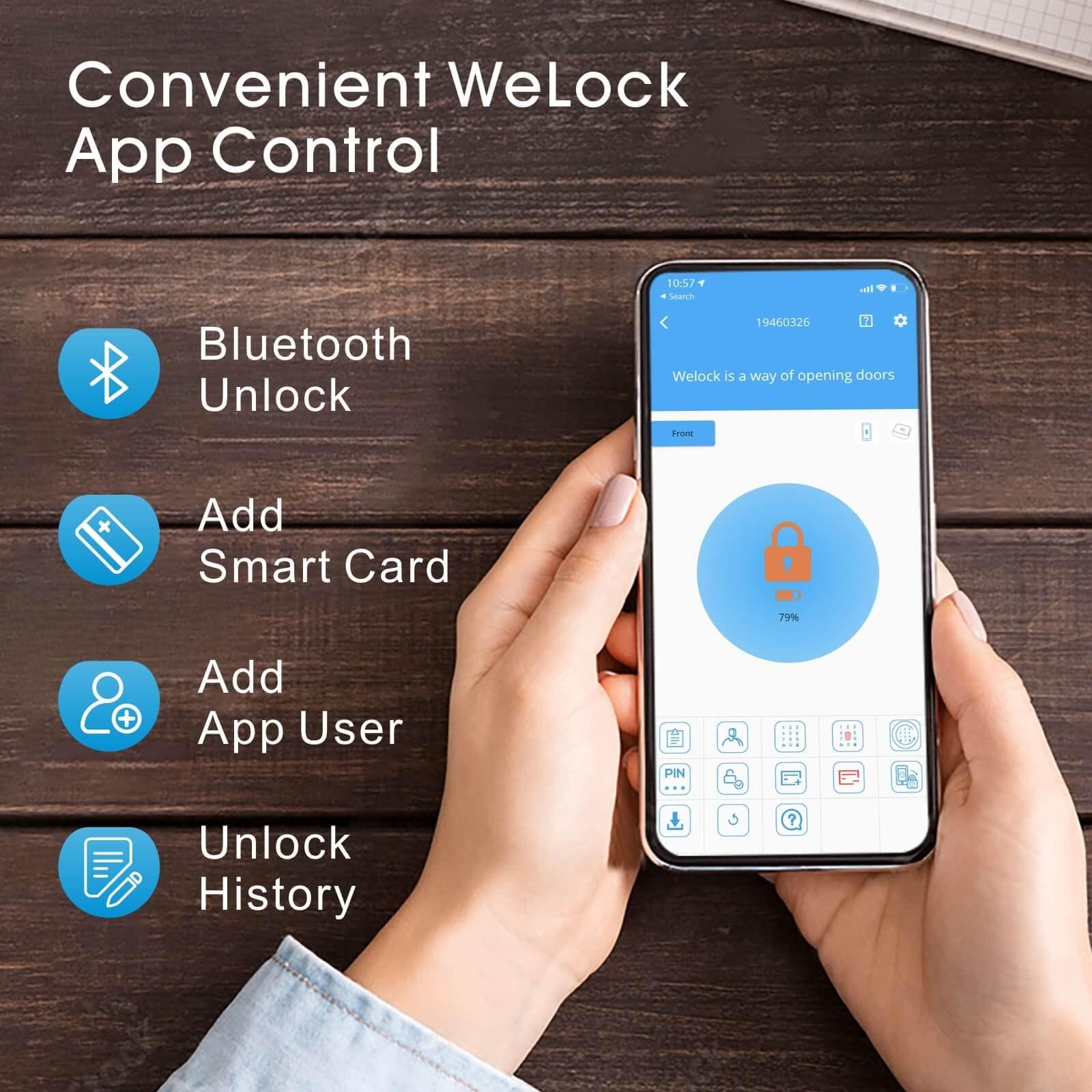 WELOCK TouchEBL41 Fingerprint Smart Door Lock, RFID Card, 100 Fingerprint Capacity, App Control, IP65 Waterproof