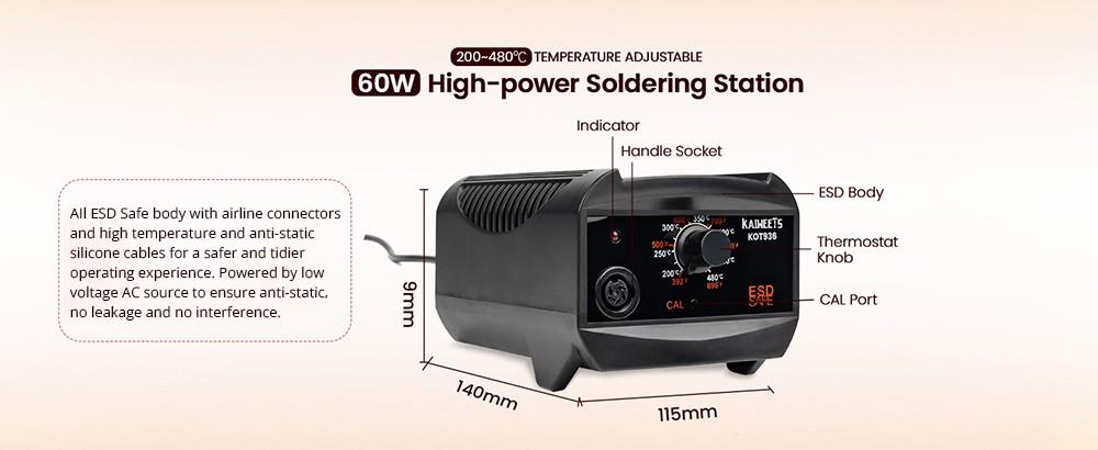 KAIWEETS KOT936 Elektrisch soldeerstation voor lassen, temperatuurbereik 200-480 Celsius, 900M soldeerbouttips