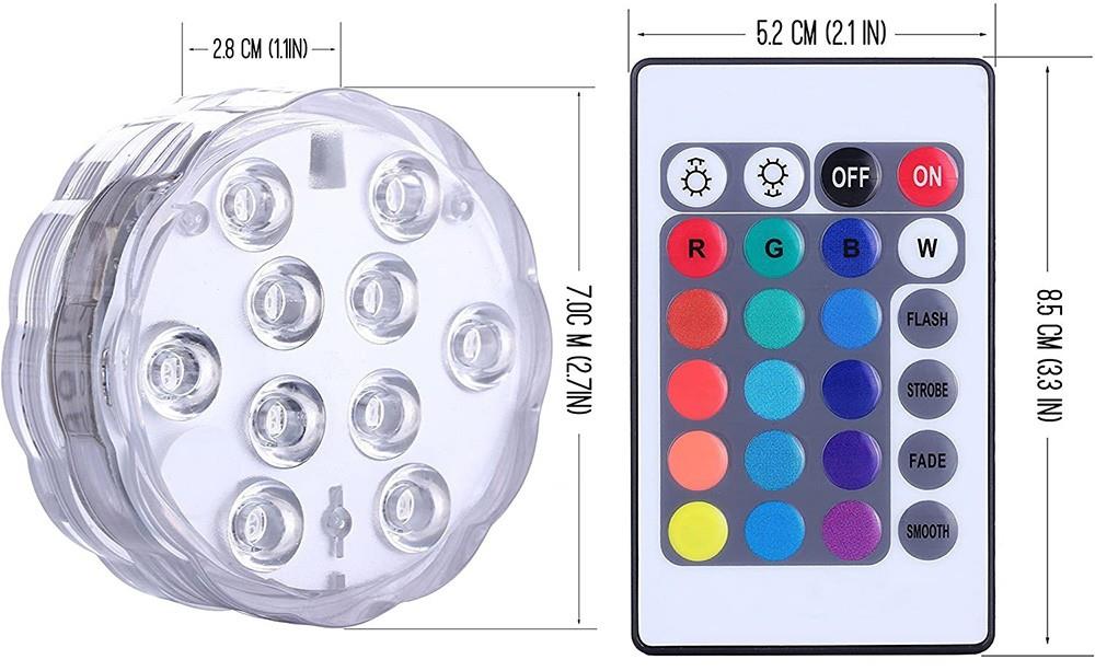 4pcs RGB Submersible LED Lights with Remote Controls, 10 LEDs, 16 Colors, 4 Modes, Battery Powered, IP68 Waterproof