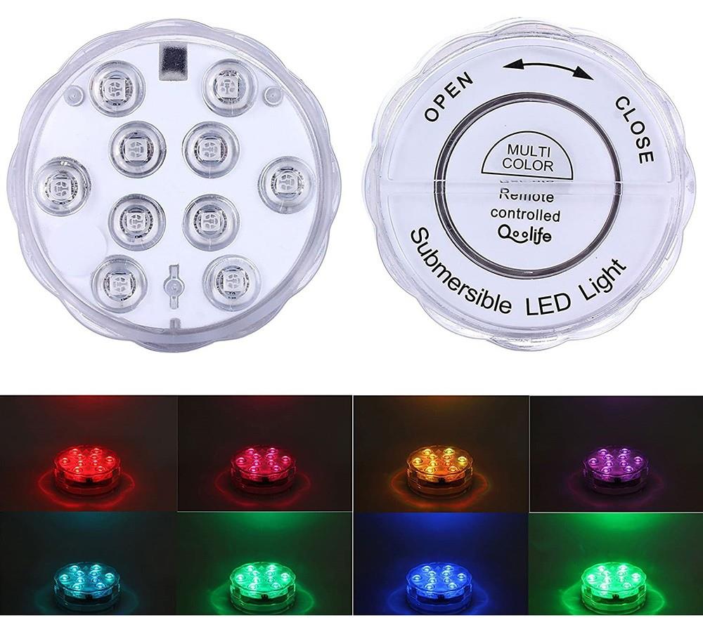 4st RGB onderdompelbare LED-lampjes met afstandsbediening, 10 LEDs, 16 kleuren, 4 modi, op batterijen, IP68 waterdicht