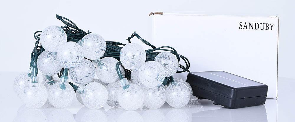Zonne-stringverlichting, 24mm Waterdichte Fairy Lights, 100 LED Crystal Ball, 8 Modes, 12m Lengte, Warm Licht
