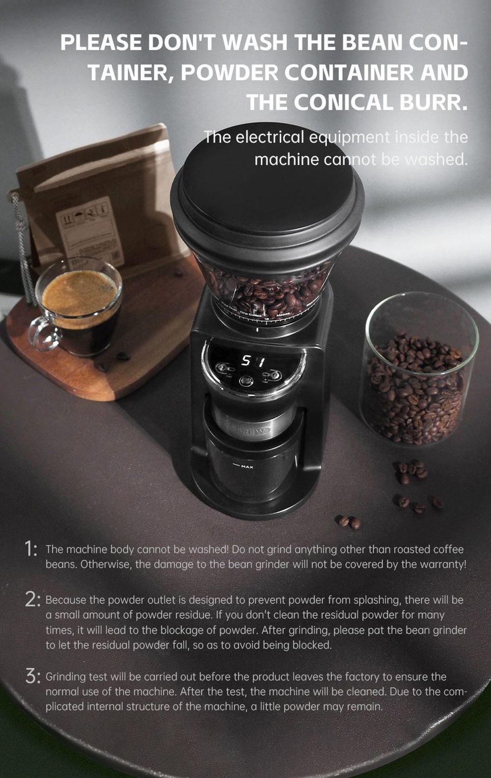 HiBREW G3 elektrische koffiemolen, 34-versnellingen, 210g bonencontainer, 100g poedertank, 48mm conische maler