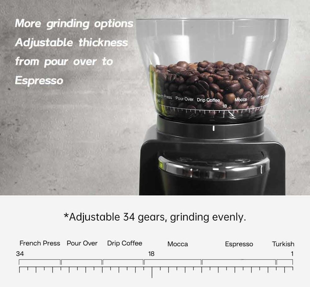 HiBREW G3 Elektrische Kaffeemühle, für 34 Größen, 210g Bohnenbehälter, 100g Pulverbehälter, 48mm konischer Grat