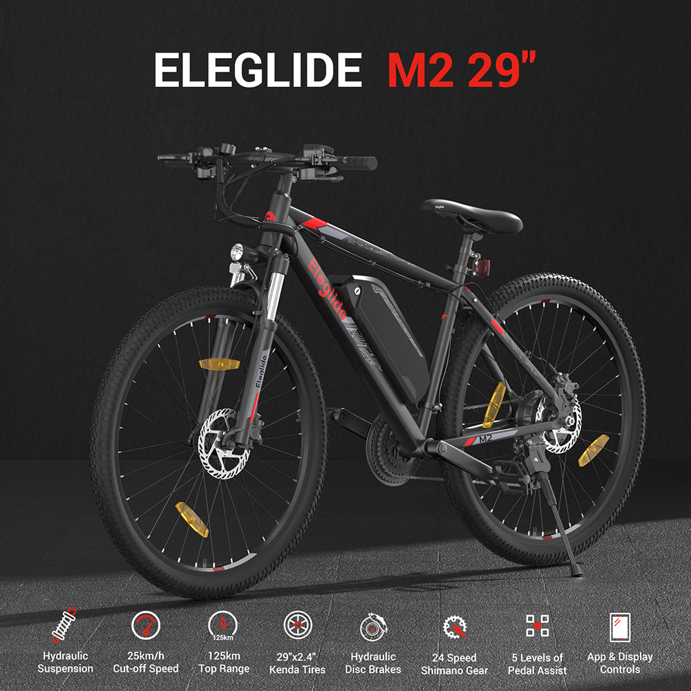 Eleglide M2 (29) Electric Moped Bike, 250W Motor, 36V 15AH Battery, Max Range 125km, Max Speed 25km/h - Black