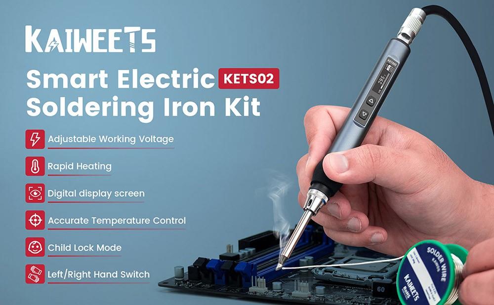 KAIWEETS KETS02 Smart Digital Soldering Iron Kit, 9-20V Operating Voltage, Precise Temperature Control, Sleep Mode