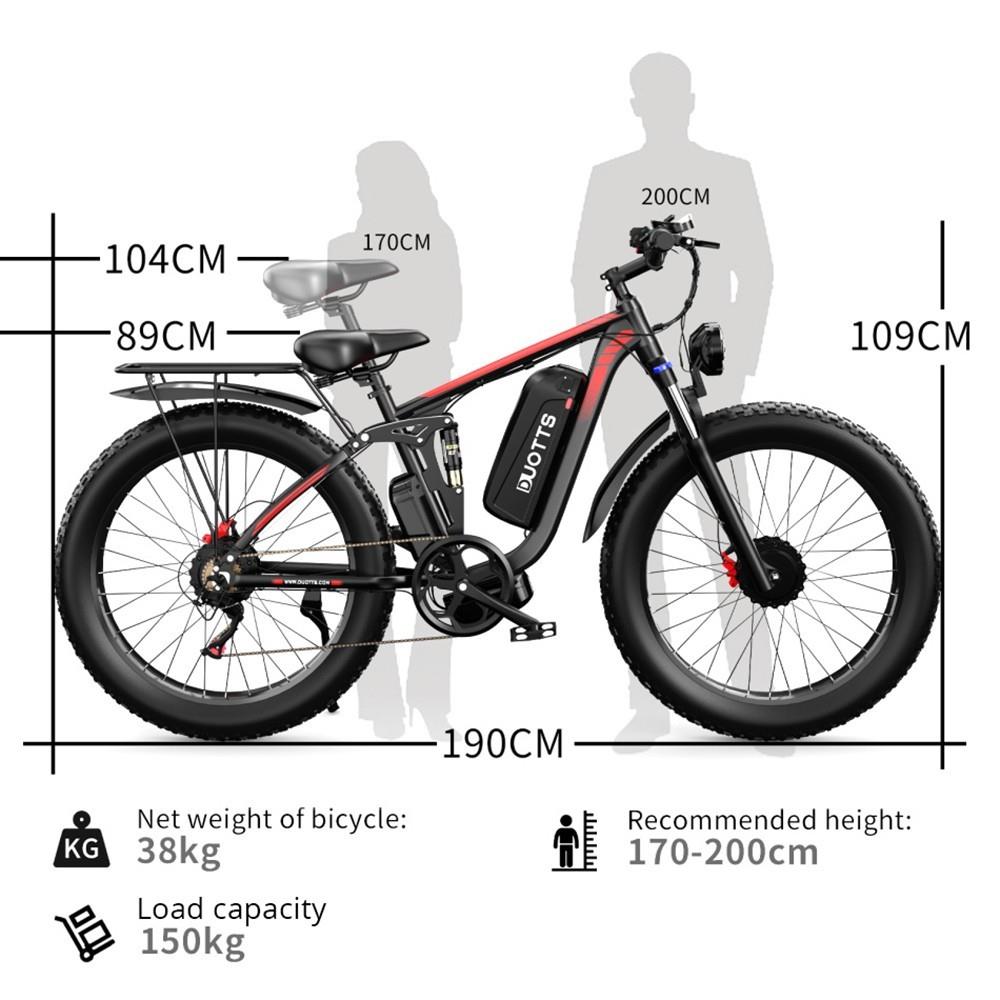 DUOTTS S26 26*4.0in Tires Electric Bike, 750W*2 Motor, 50km/h Max Speed, 48V 19.2Ah LG Battery, 120km Range