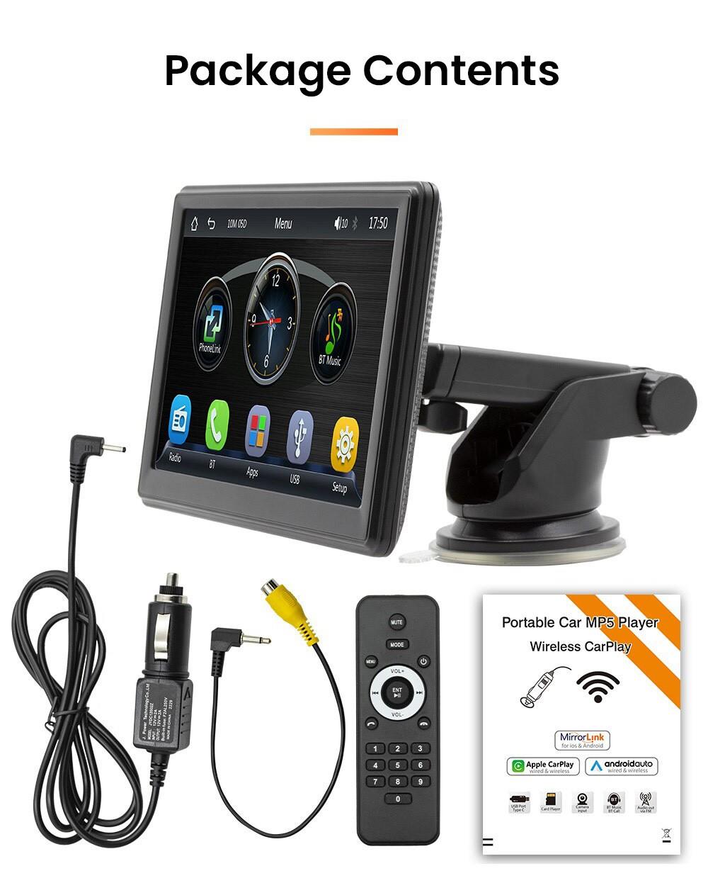 Draagbare MP5-speler voor in de auto, FM-radio, 7  touchscreen, met Sunshade, ondersteunen Bluetooth-muziek & handsfree bellen