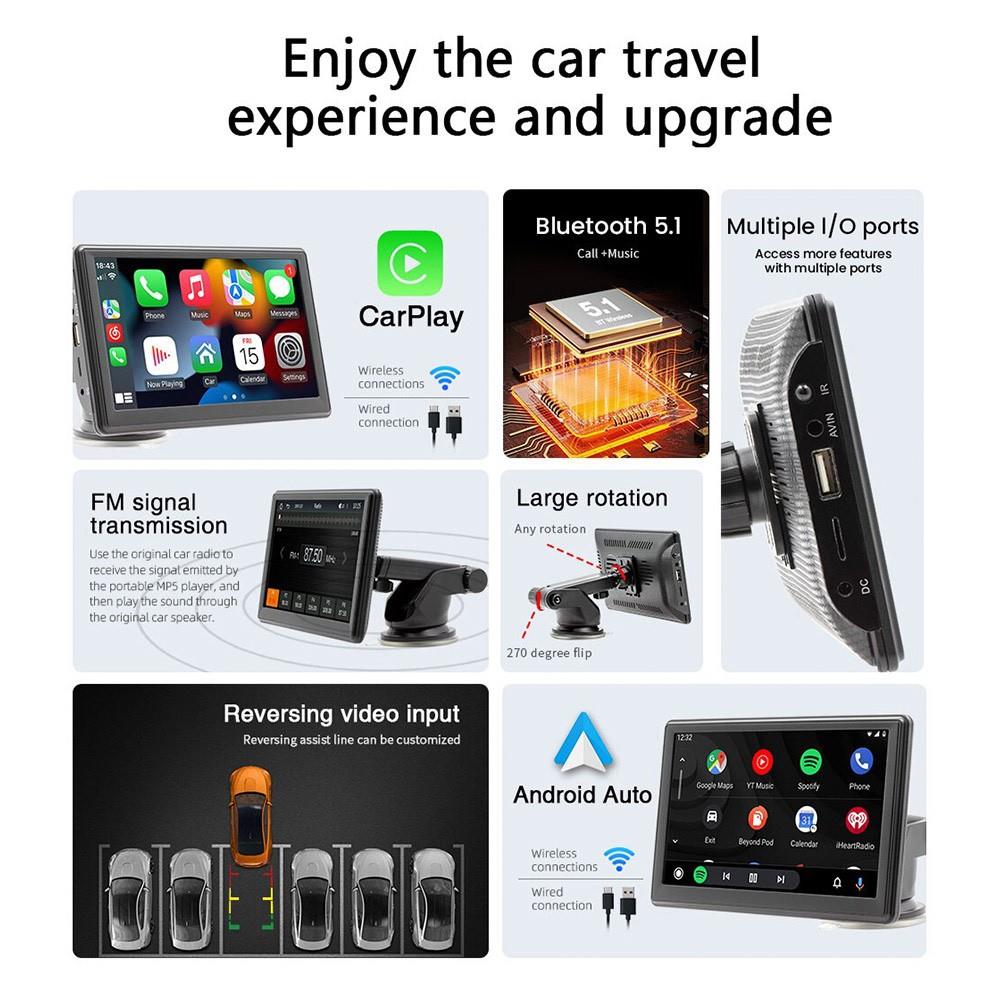 Tragbarer MP5-Player für das Auto, FM-Radio, 7 Touchscreen, mit Sonnenblende, unterstützt Bluetooth-Musik,Freisprecheinrichtung