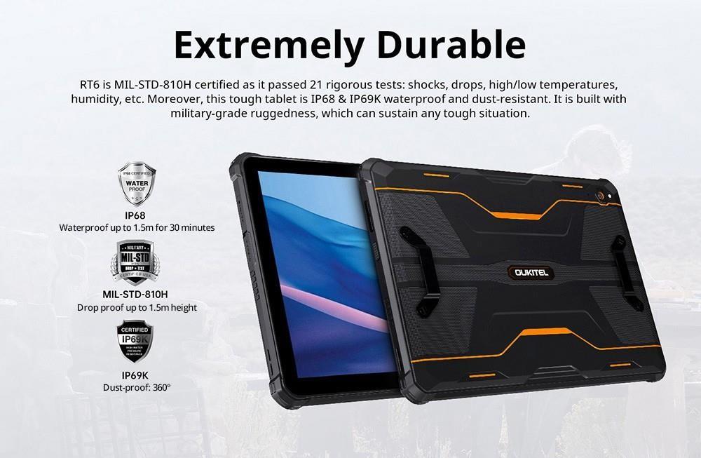 Oukitel RT6 10.1in Tablet Mediatek MT8788 8GB RAM 256GB ROM Android 13 Dual 16MP Camera 20000mAh Battery - Black