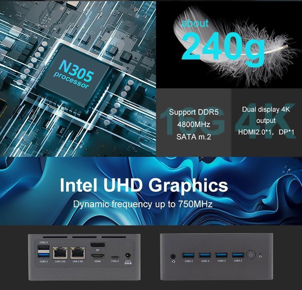 T-bao N9N Pro Mini PC Intel Core i3-N305 Processor, 8GB RAM and 256GB ROM - EU